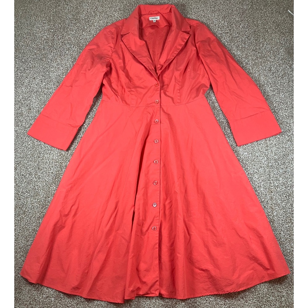 J. Peterman Womens Coral Pink 100% Cotton Button Front A-Line Shirt Dress Size 8